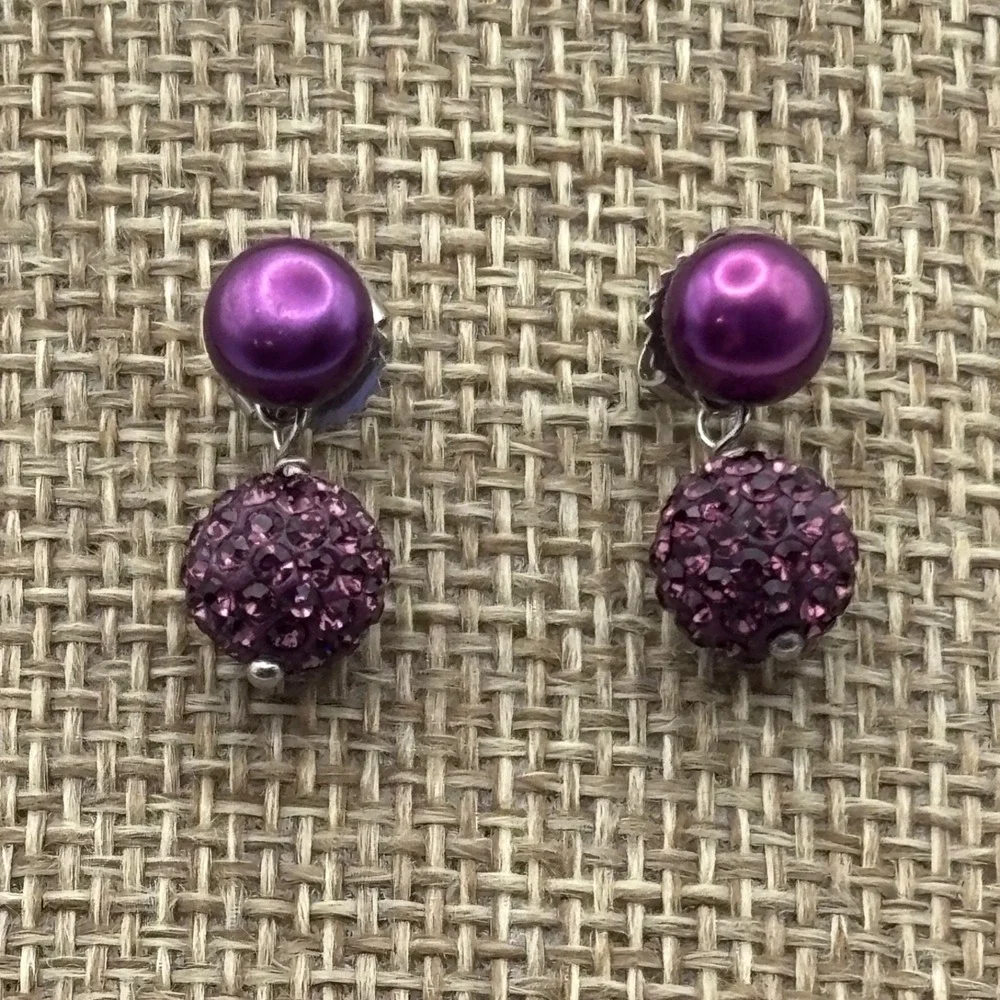 VTG Honora Pearl Necklace Bracelet Earrings Purple Crystal Pendant 925 Clasp 18